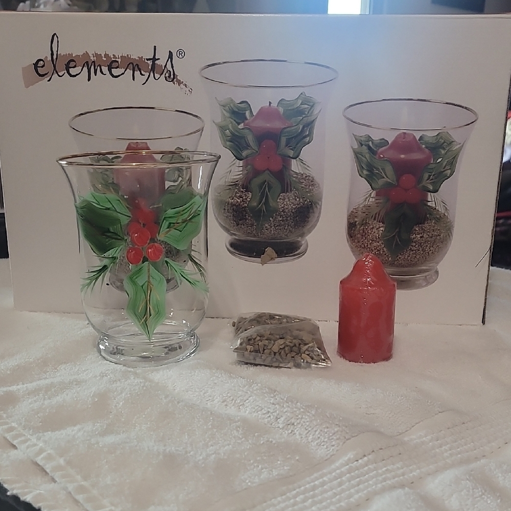 Element Red and Green Floral Candle Holders